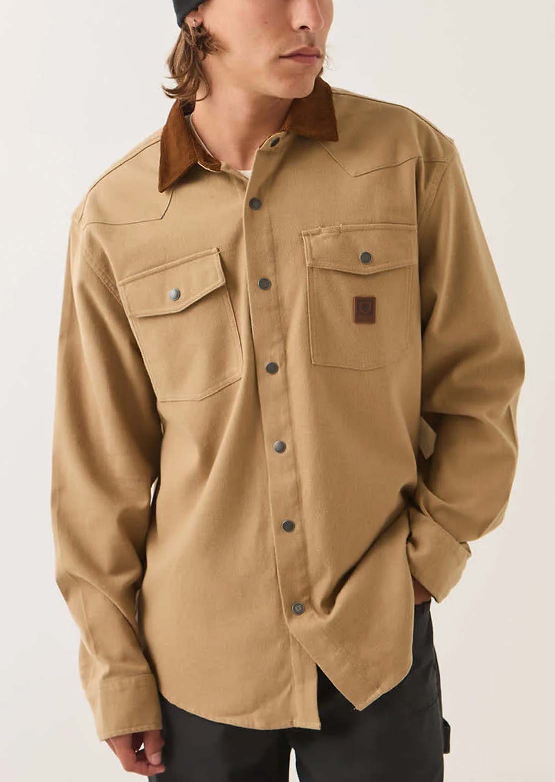 Brixton Men's Bowery Builders Ranch Performance Flannel Button Up Shirt Khaki/Brown