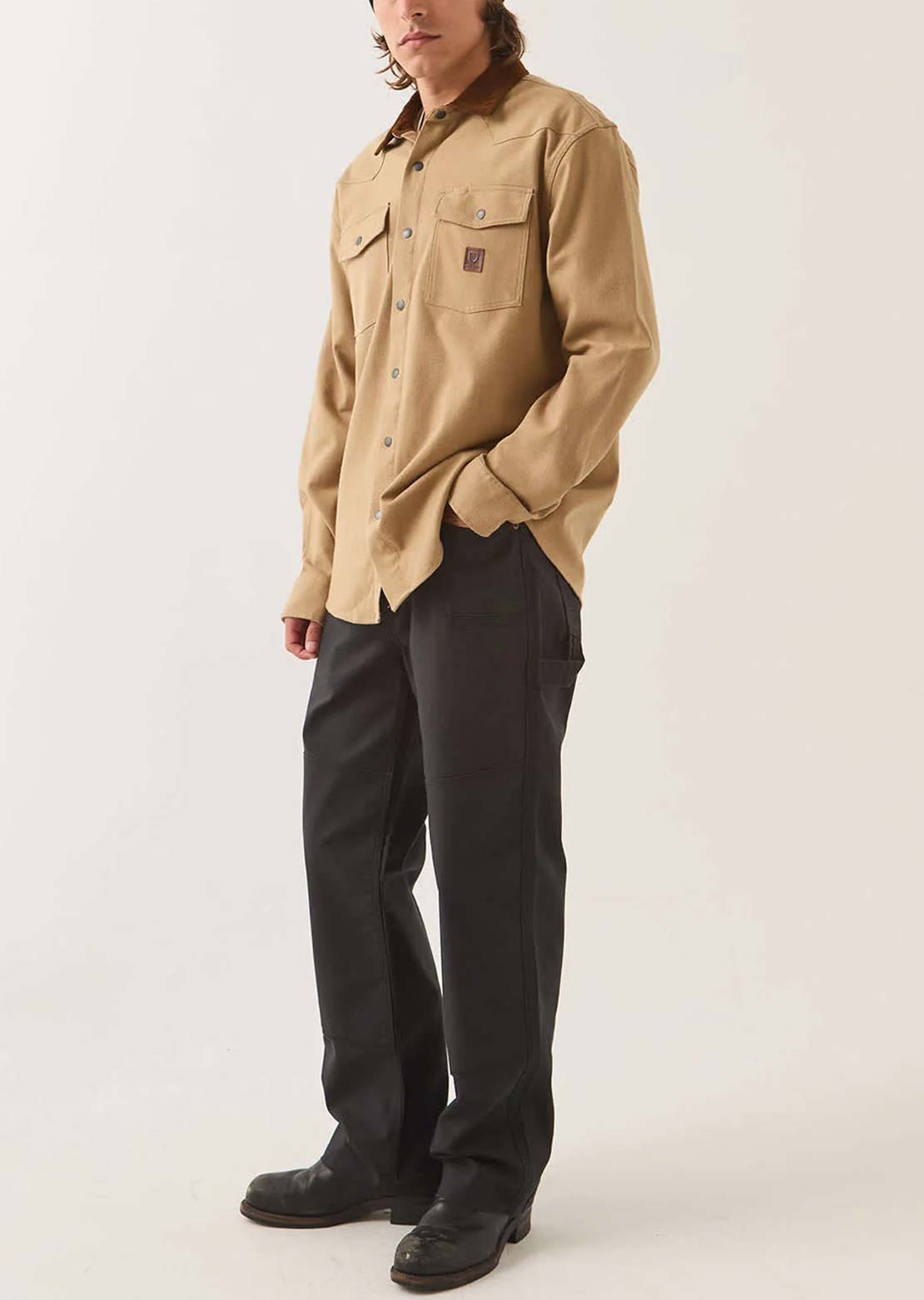 Brixton Men's Bowery Builders Ranch Performance Flannel Button Up Shirt Khaki/Brown