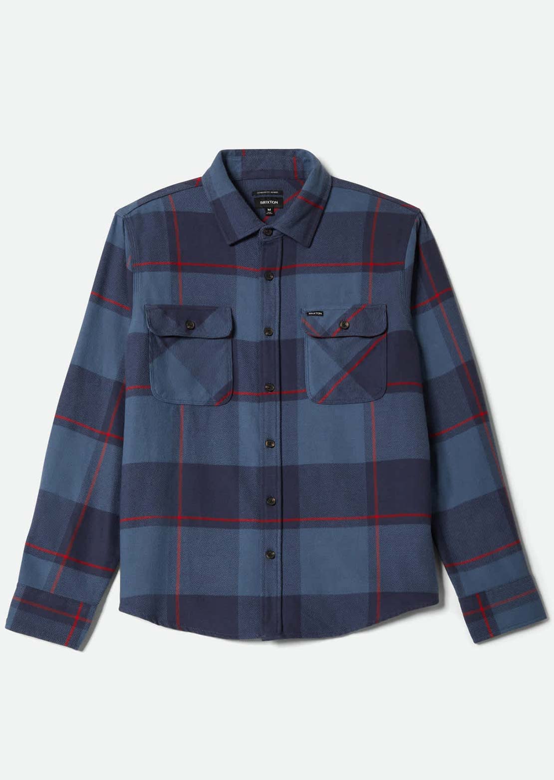 Brixton Men's Bowery Flannel Button Up Shirt Bering Sea/Mood Indigo/Adrenal
