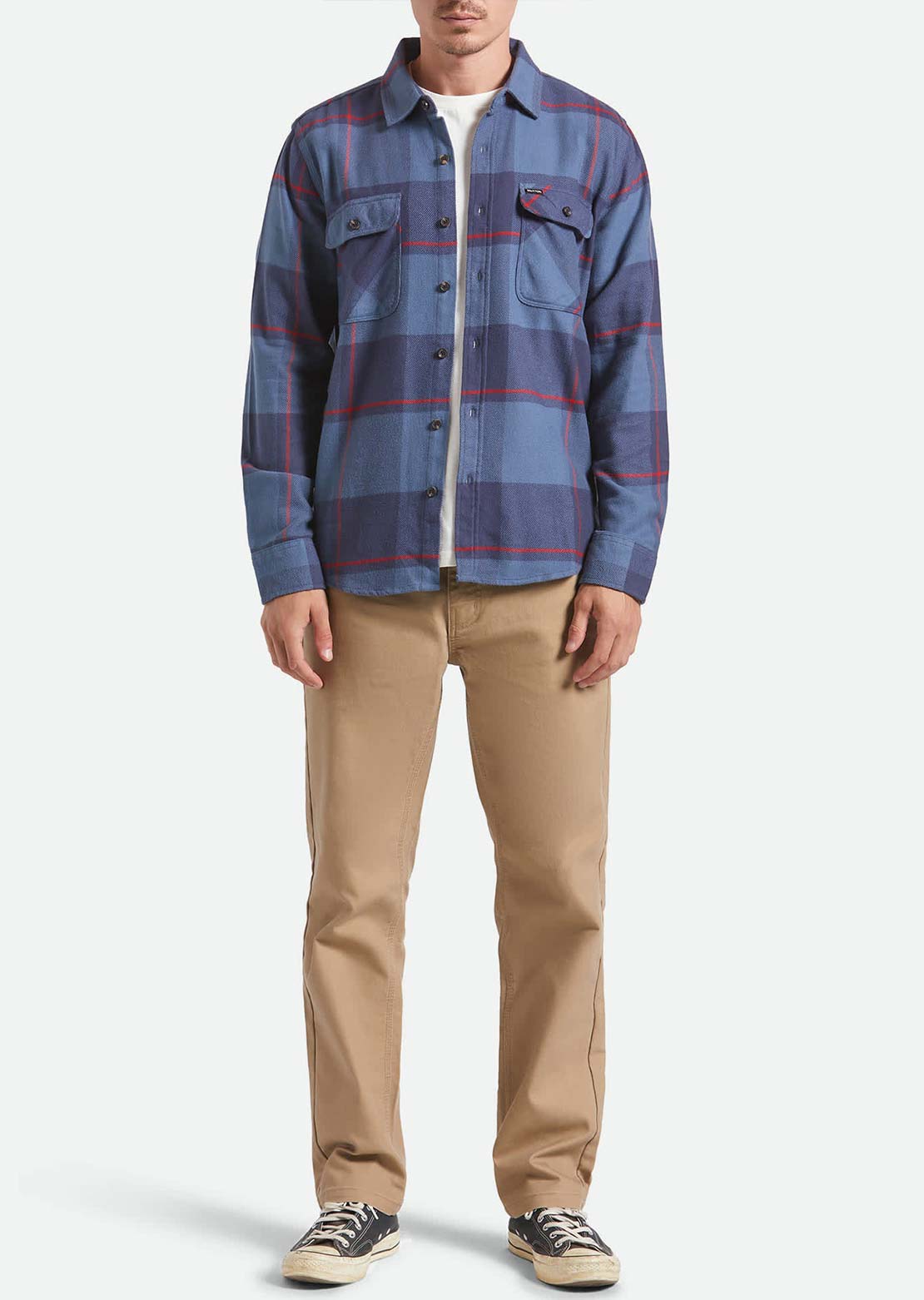 Brixton Men's Bowery Flannel Button Up Shirt Bering Sea/Mood Indigo/Adrenal