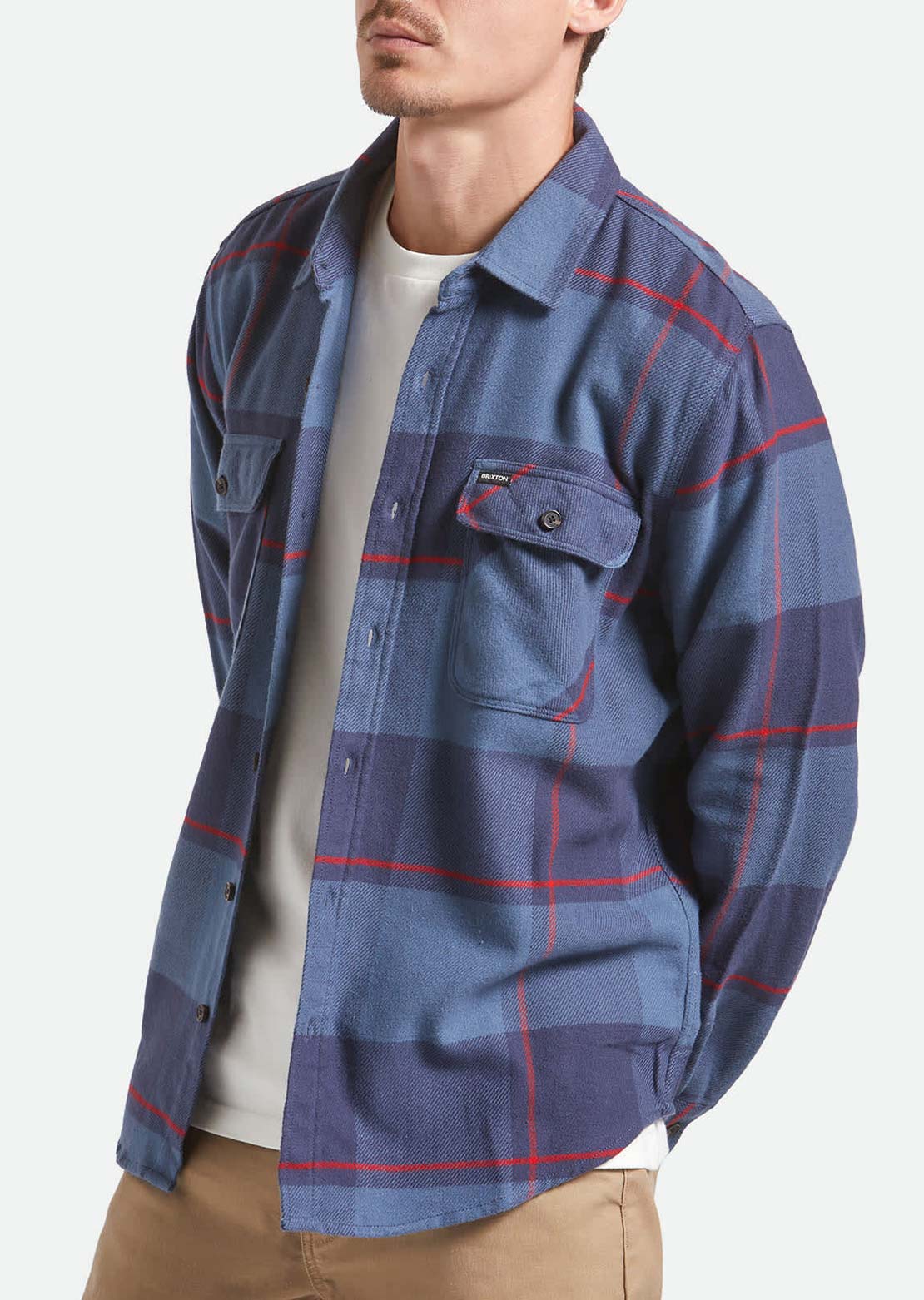 Brixton Men's Bowery Flannel Button Up Shirt Bering Sea/Mood Indigo/Adrenal