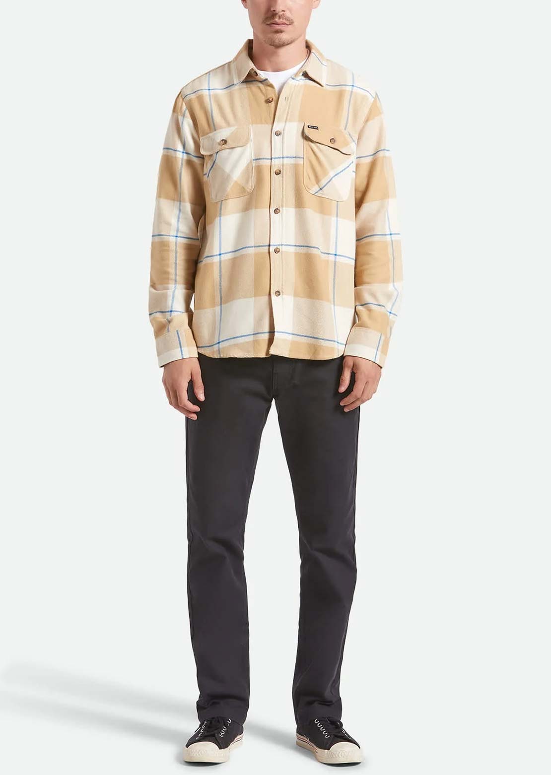 Brixton Men's Bowery Flannel Button Up Shirt Whitecap/Sand/Cyber Blue