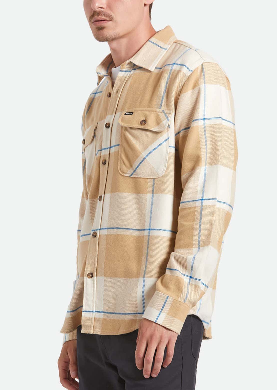 Brixton Men's Bowery Flannel Button Up Shirt Whitecap/Sand/Cyber Blue