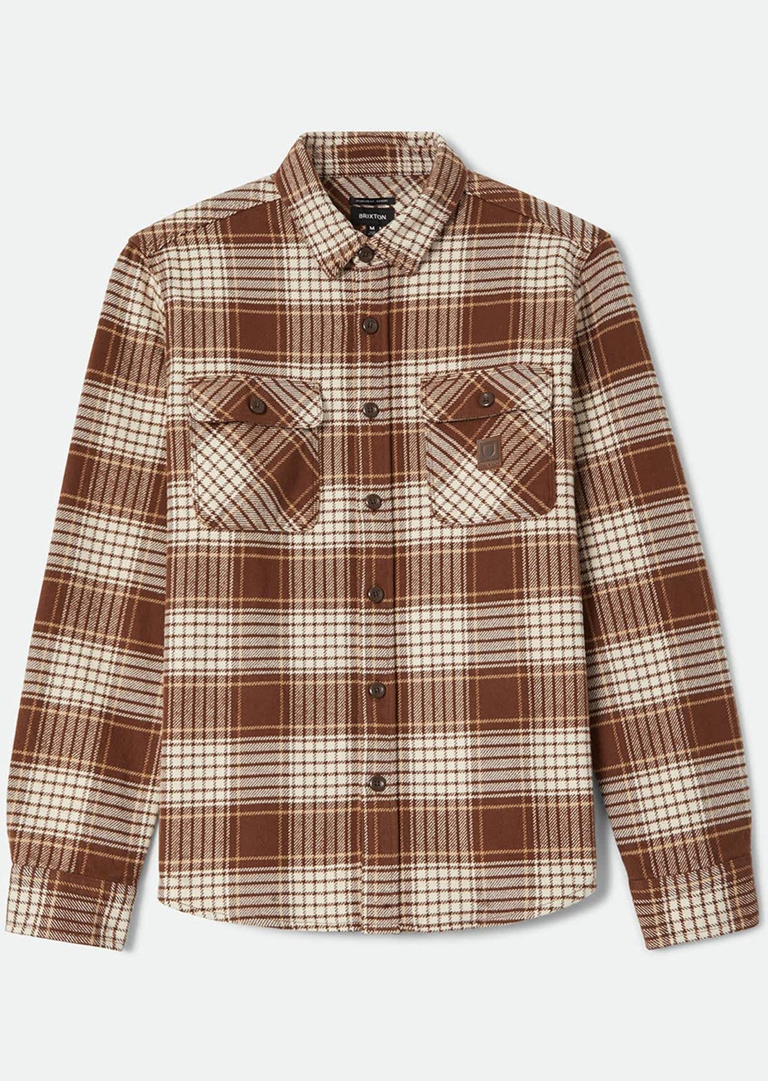 Brixton Men's Bowery Heavy Weight Flannel Button Up Shirt Pinecone Brown/Whitecap