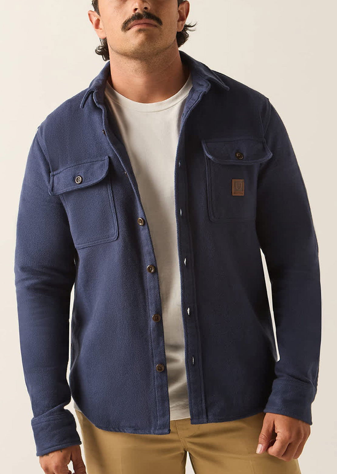 Brixton Men's Bowery Heavy Weight Flannel Button Up Shirt Washed Navy