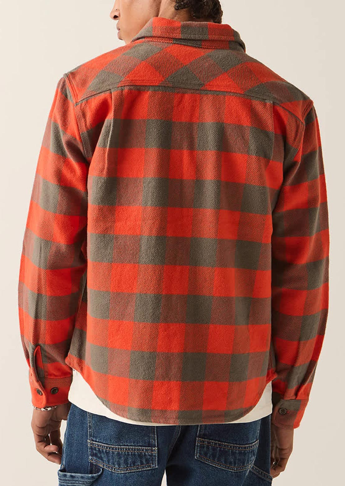Brixton Men's Bowery Heavy Weight Flannel Button Up Shirt Washed Red/Grey