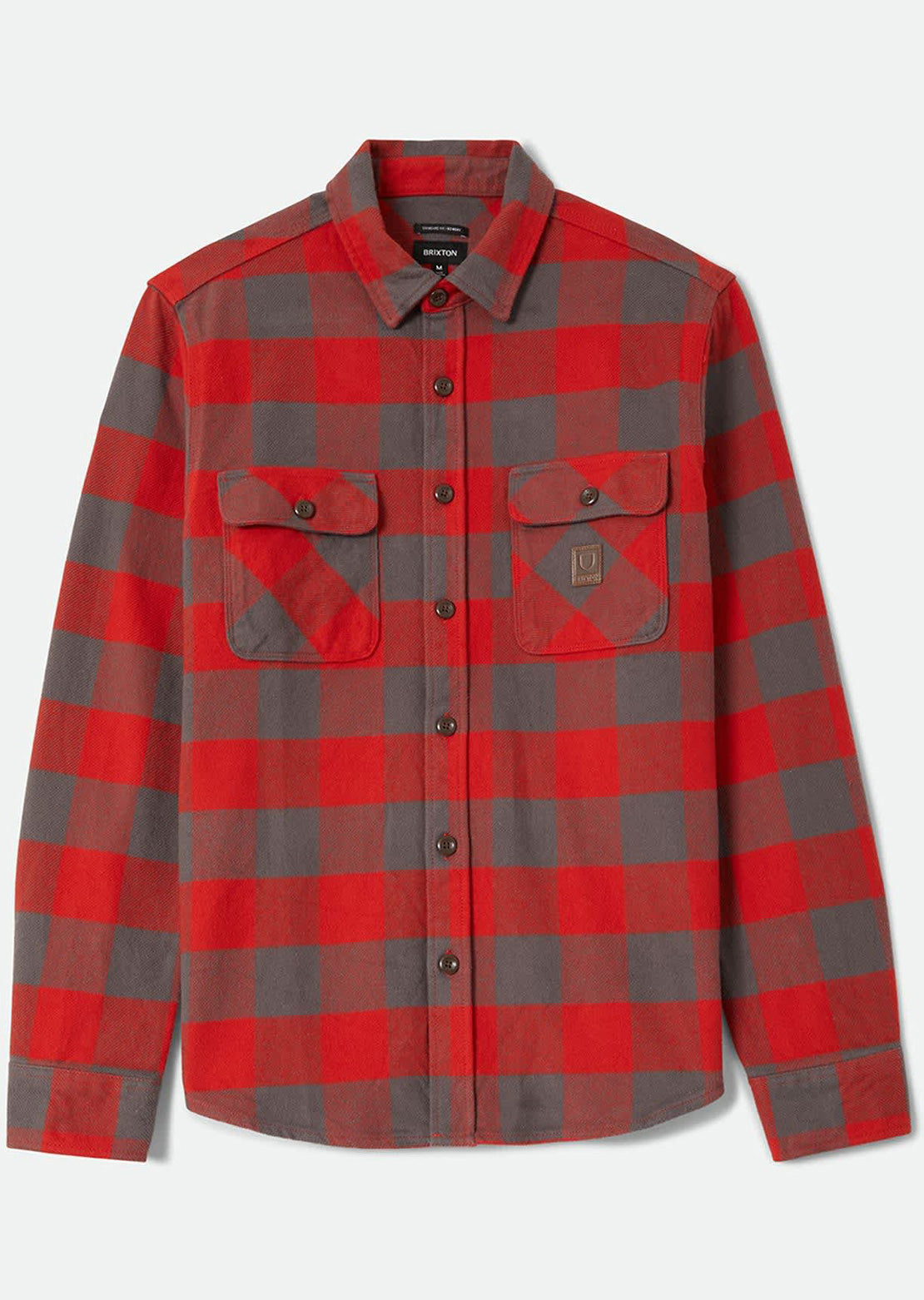 Brixton Men's Bowery Heavy Weight Flannel Button Up Shirt Washed Red/Grey