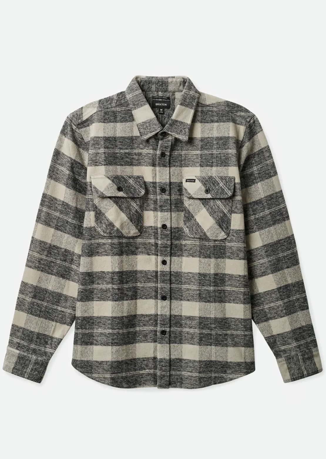 Brixton Men's Bowery Heavy Weight Long Sleeve Flannel Button Up Shirt Black Charcoal