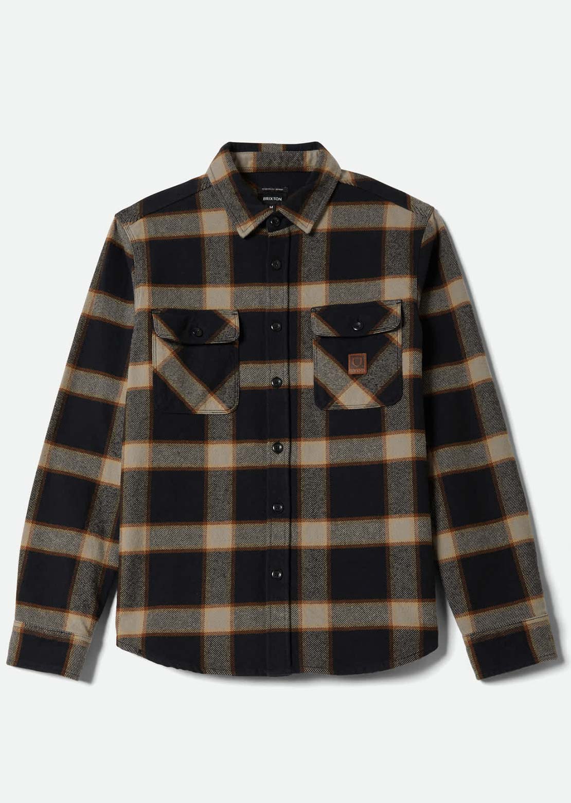 Brixton Men's Bowery Heavy Weight Long Sleeve Flannel Button Up Shirt Black Cream