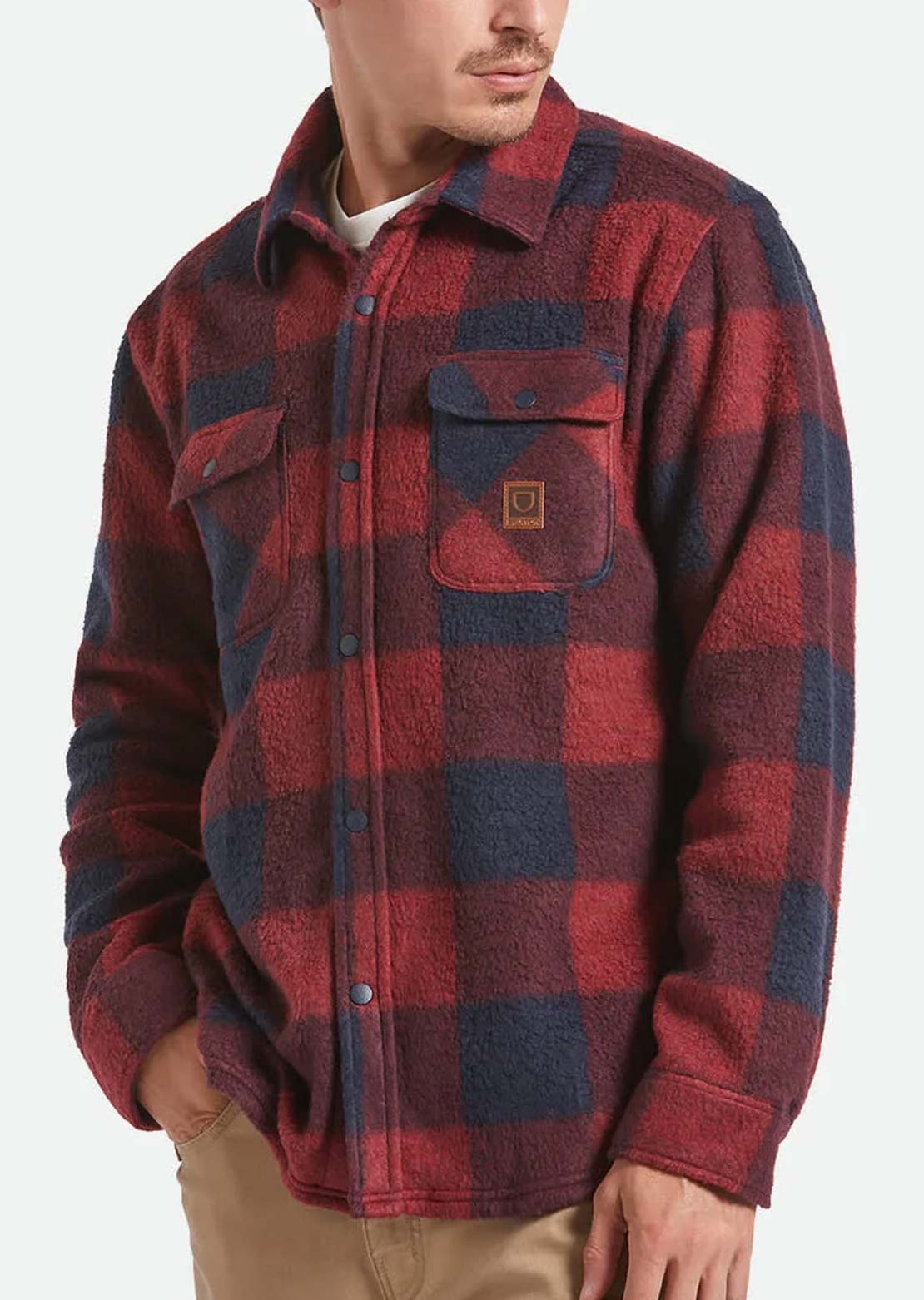 Brixton Men's Bowery Long Sleeve Arctic Stretch Fleece Button Up Shirt Adrenaline Rush/Mood Indigo plaid