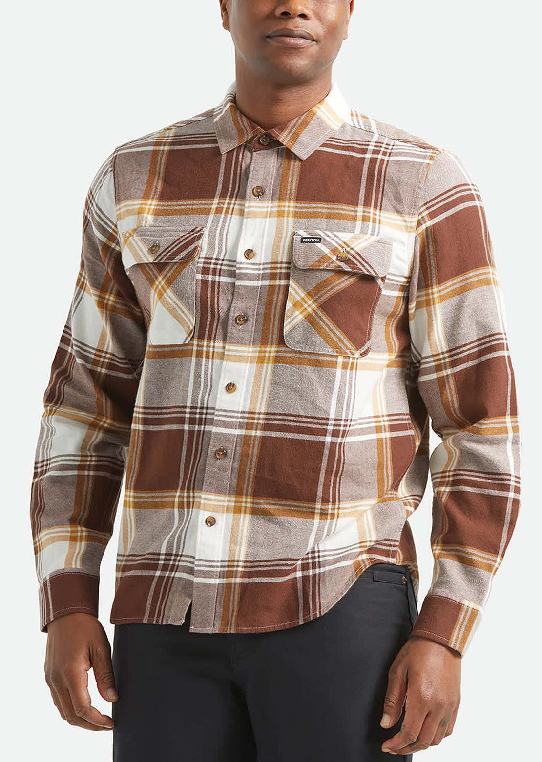 Brixton Men's Bowery LW Ultra Flannel Button Up Shirt Chocolate/Off White
