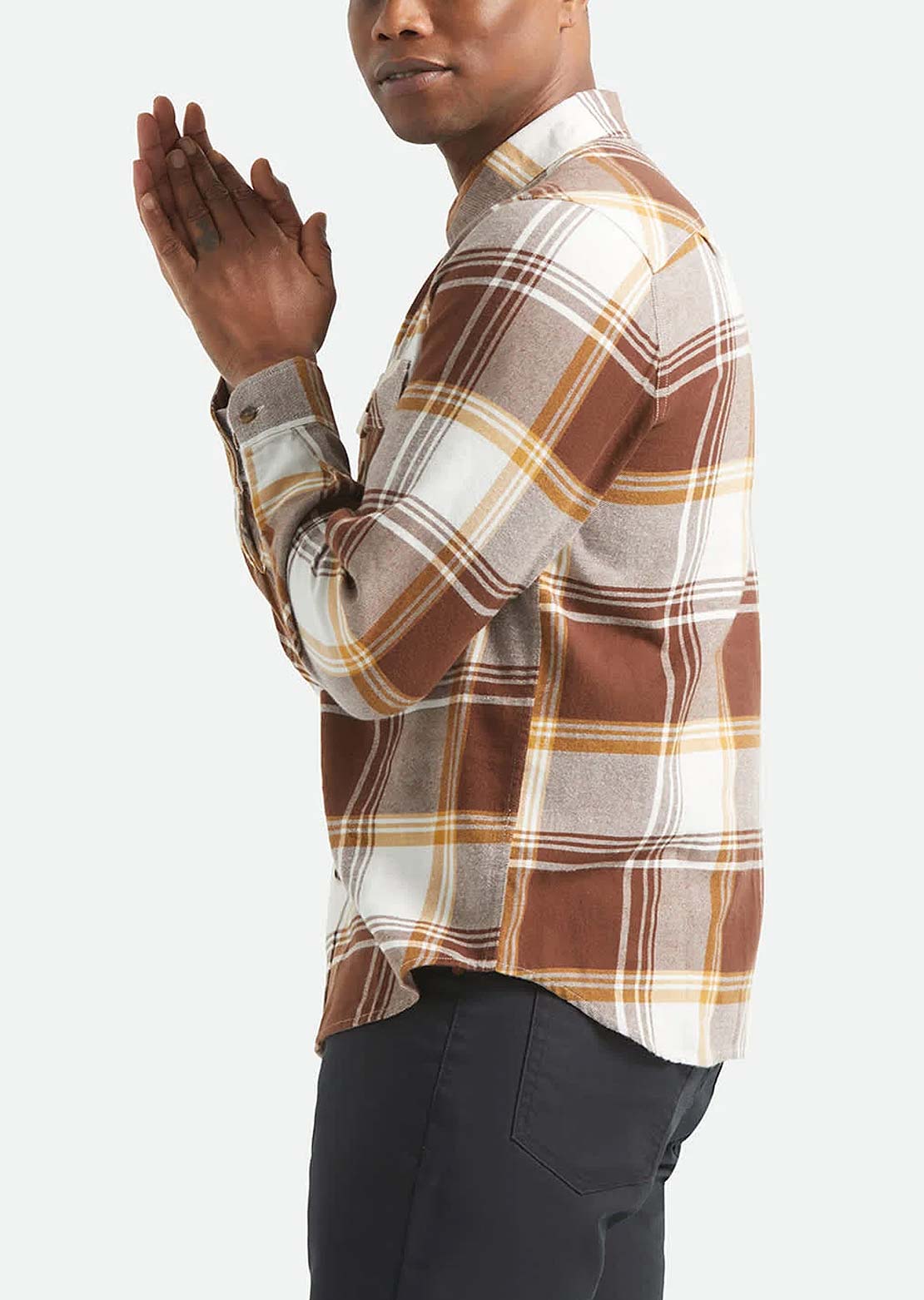 Brixton Men's Bowery LW Ultra Flannel Button Up Shirt Chocolate/Off White