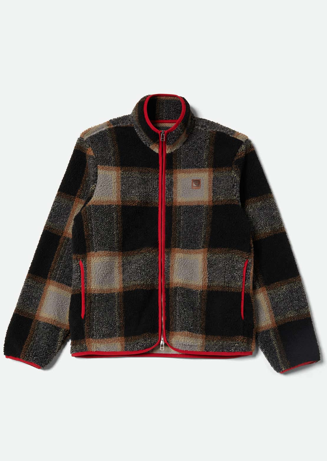 Brixton Men's Buffalo Plaid Sherpa Full Zip Jacket Black/Cream