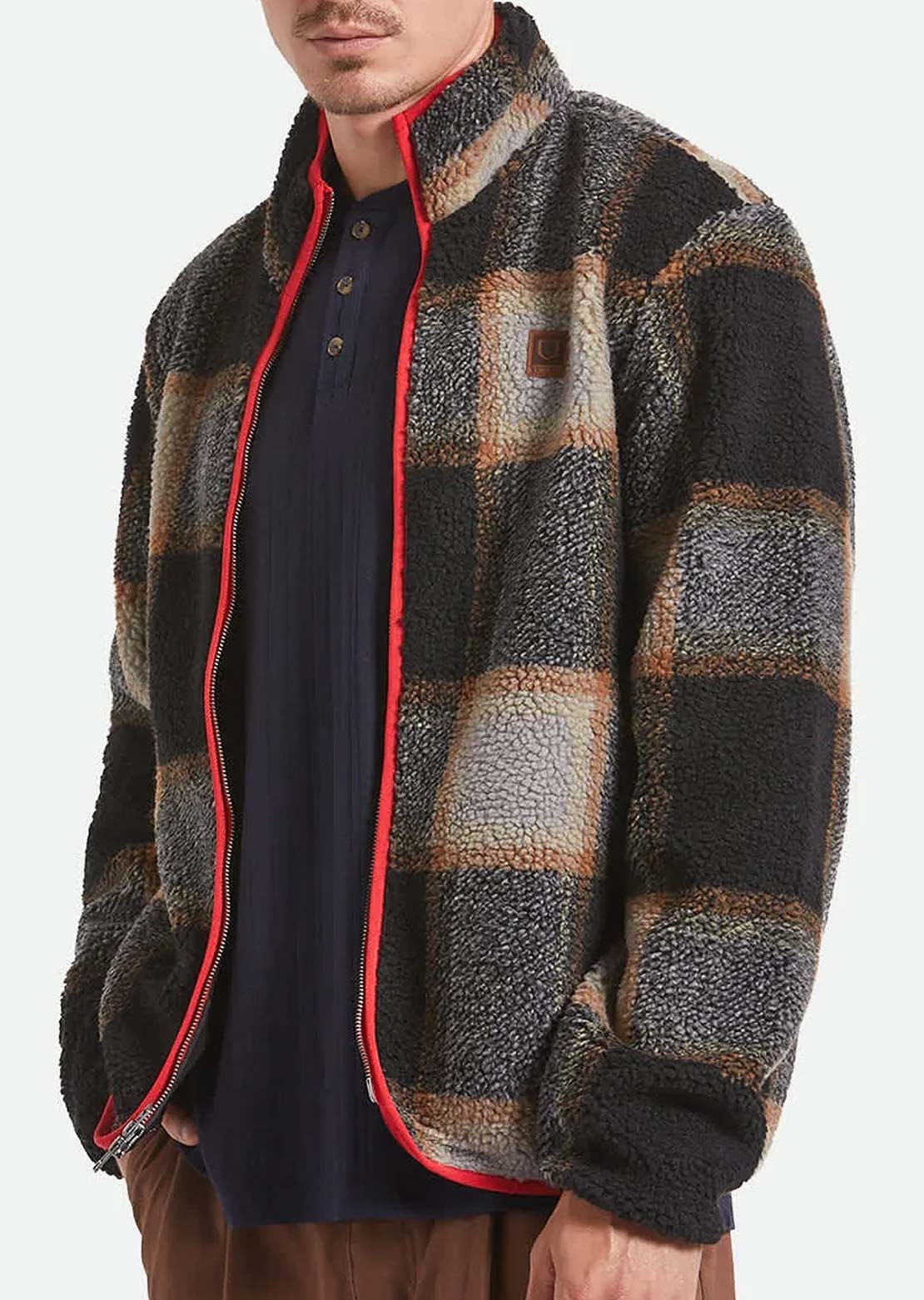 Brixton Men's Buffalo Plaid Sherpa Full Zip Jacket Black/Cream