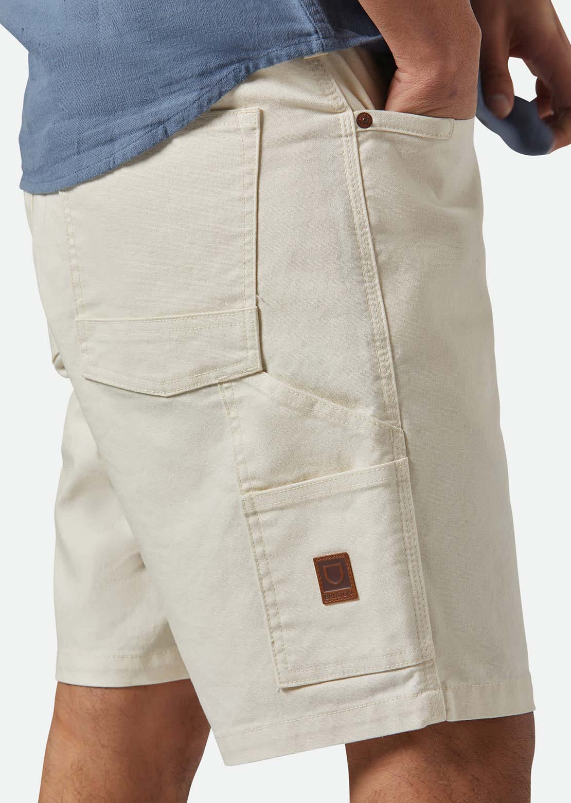Brixton Men's Builders Carpenter Baggy Shorts Egret Wihte