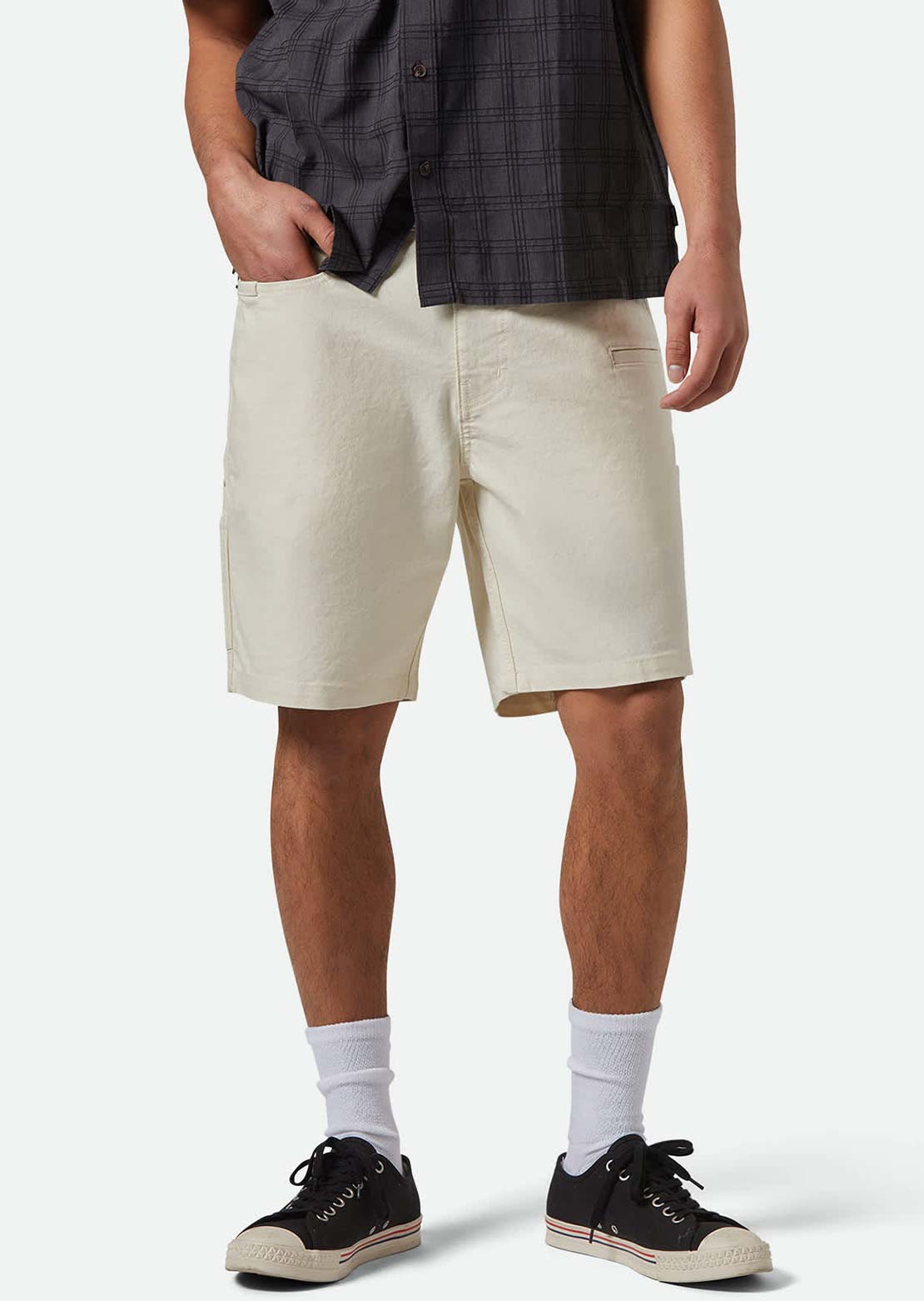 Brixton Men's Builders Carpenter Baggy Shorts Egret Wihte