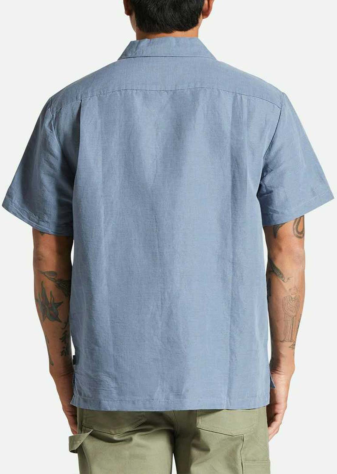 Brixton Men's Bunker Linen Blend Button Up Shirt Flint Stone Blue