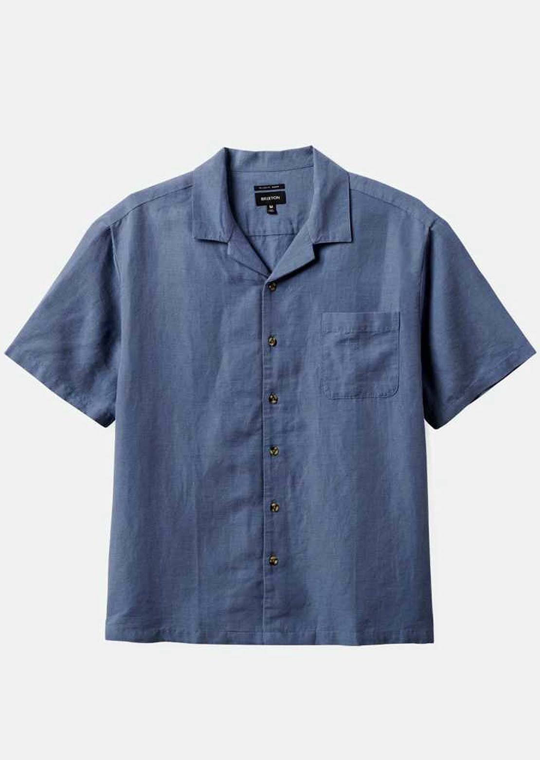 Brixton Men's Bunker Linen Blend Button Up Shirt Flint Stone Blue
