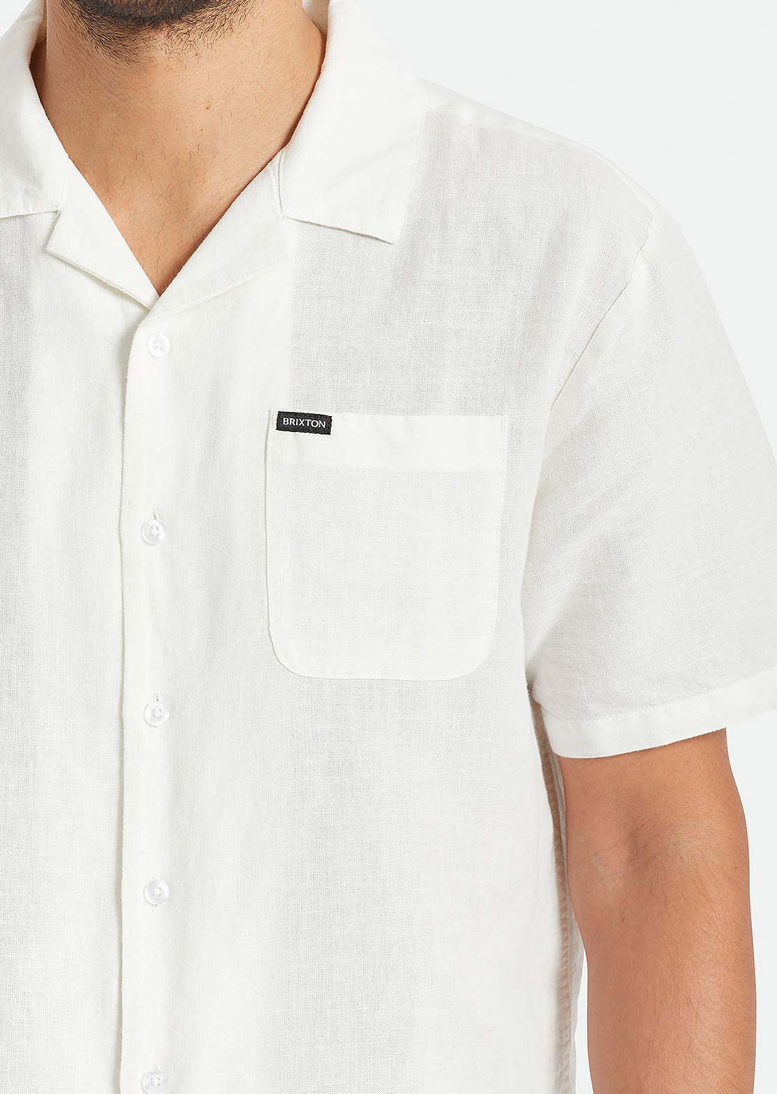 Brixton Men's Bunker Linen Blend Button Up Shirt Whitecap