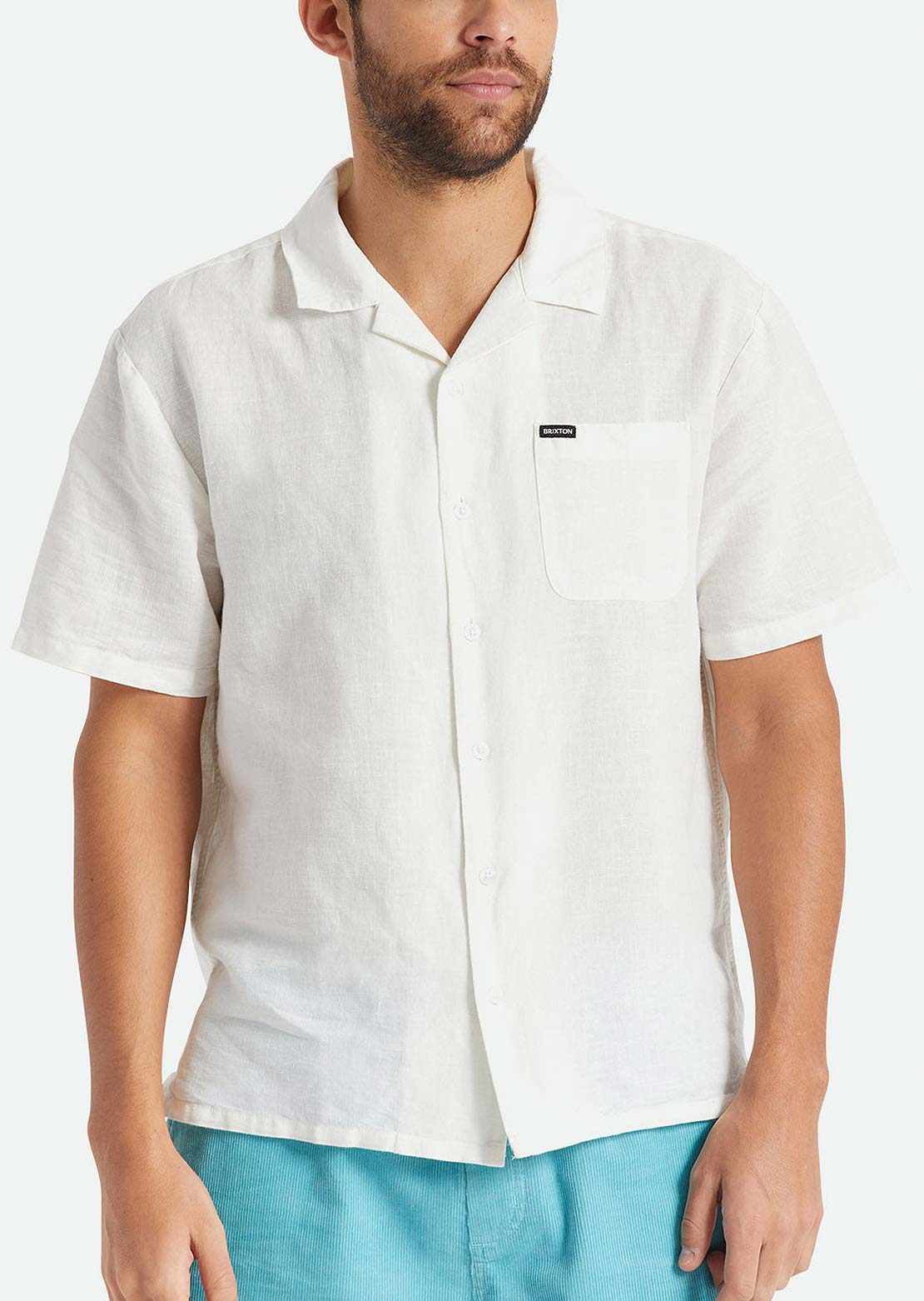 Brixton Men's Bunker Linen Blend Button Up Shirt Whitecap
