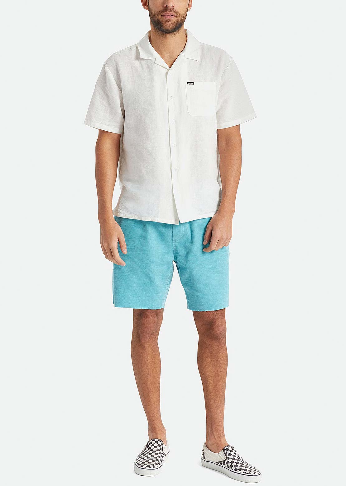 Brixton Men's Bunker Linen Blend Button Up Shirt Whitecap