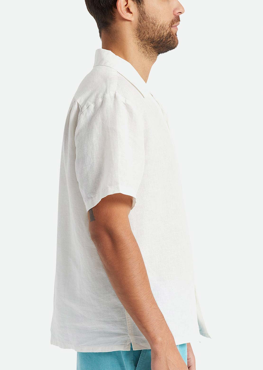 Brixton Men's Bunker Linen Blend Button Up Shirt Whitecap