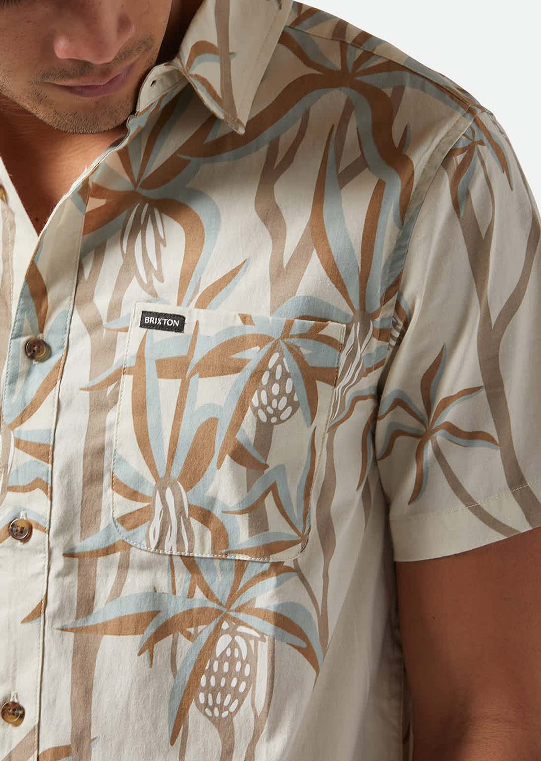 Brixton Men's Charter Print Woven Button Up Shirt Whitecap Scenic Trip