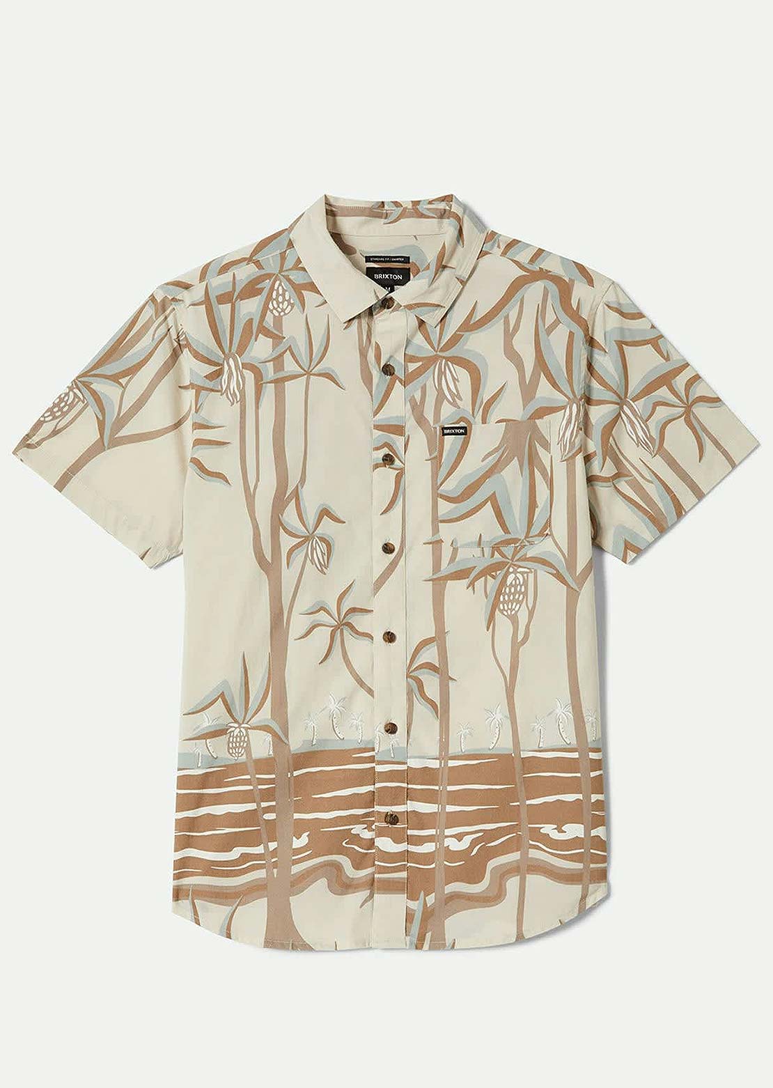 Brixton Men's Charter Print Woven Button Up Shirt Whitecap Scenic Trip