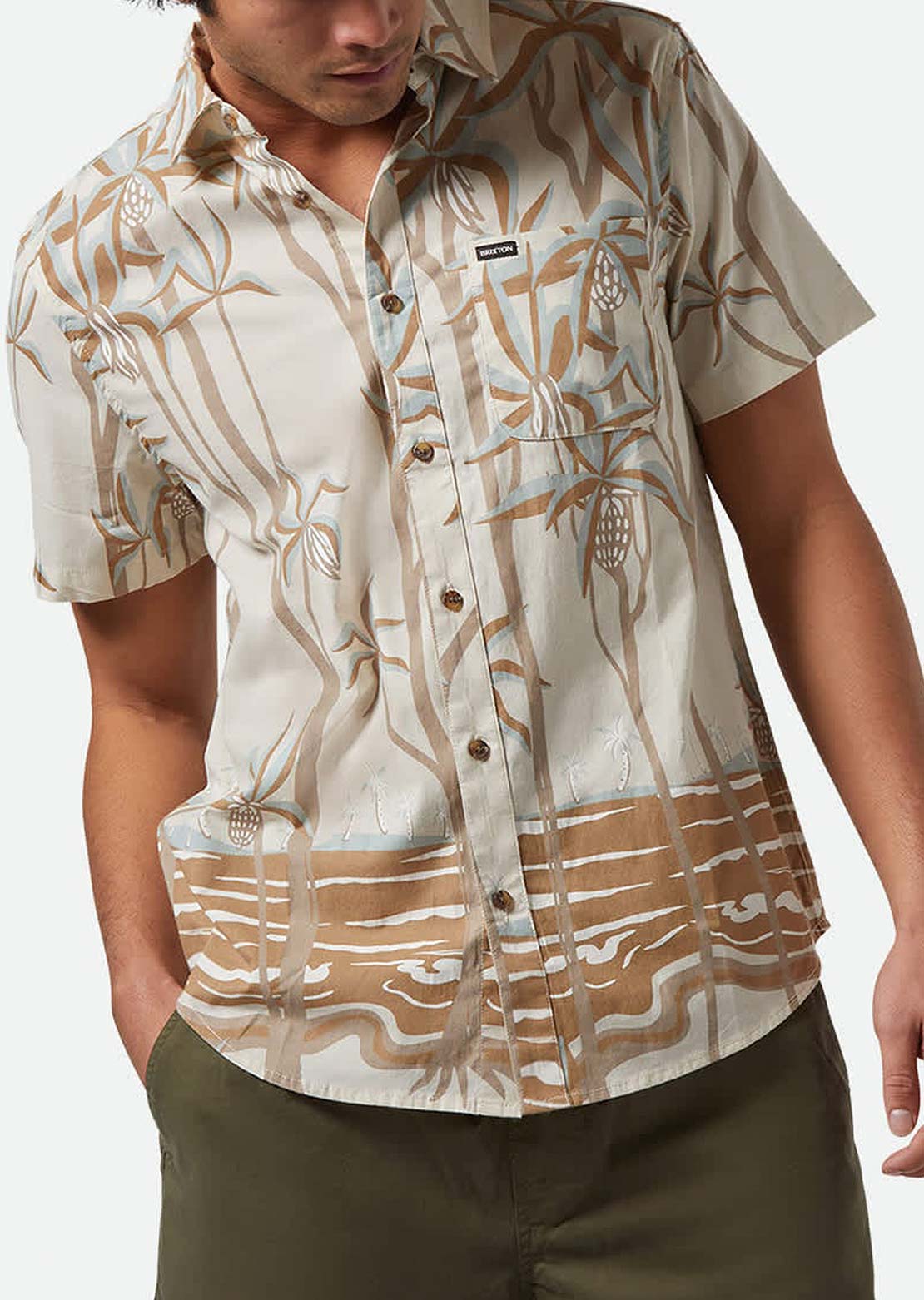 Brixton Men's Charter Print Woven Button Up Shirt Whitecap Scenic Trip