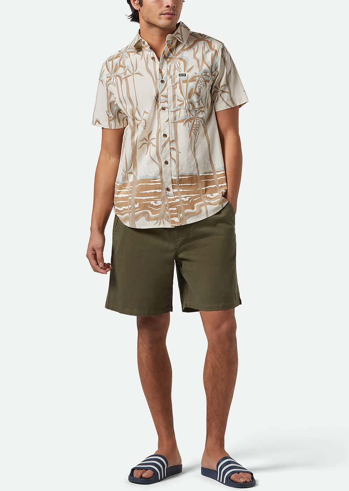 Brixton Men's Charter Print Woven Button Up Shirt Whitecap Scenic Trip