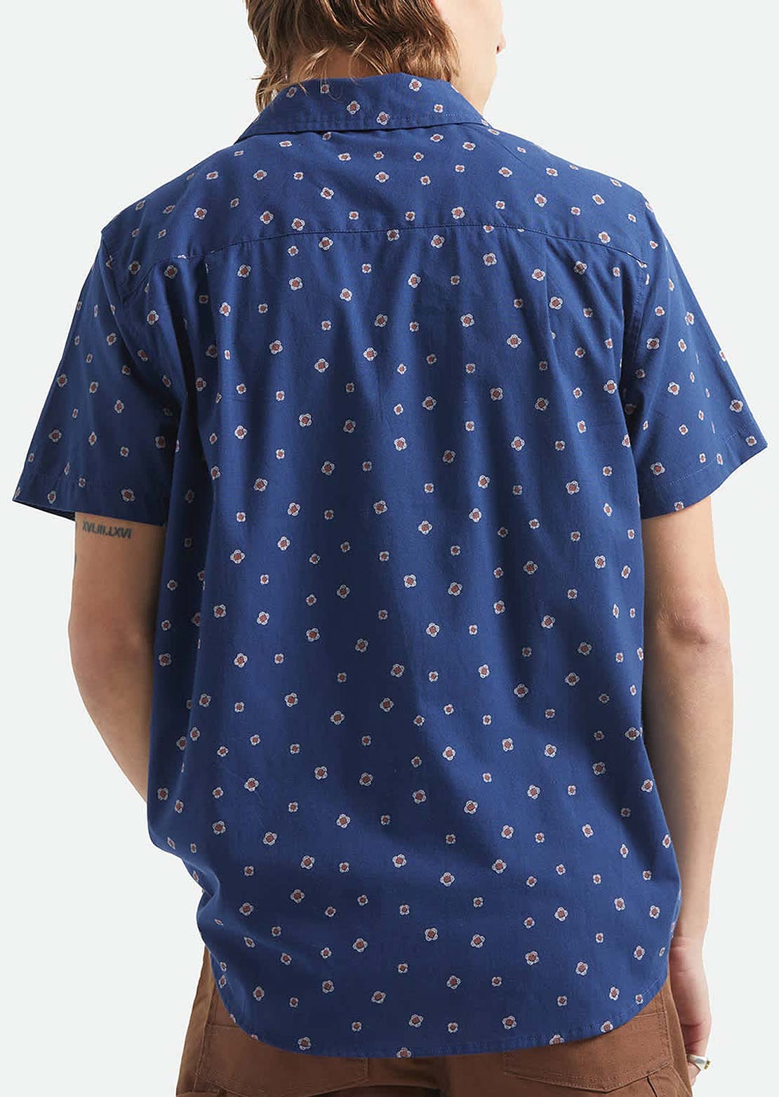 Brixton Men's Charter Print Woven Button Up Shirt Midnight Blue Geo