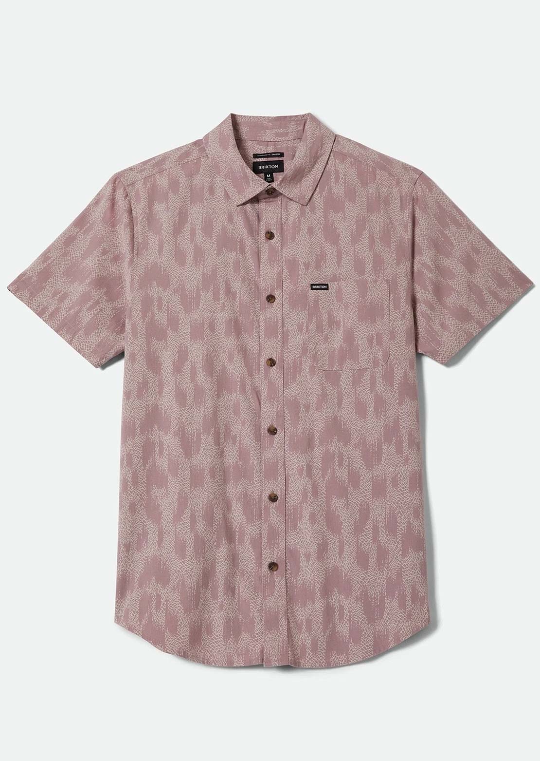 Brixton Men's Charter Print Woven Button Up Shirt Dark Pink/Silver Crackle Paint
