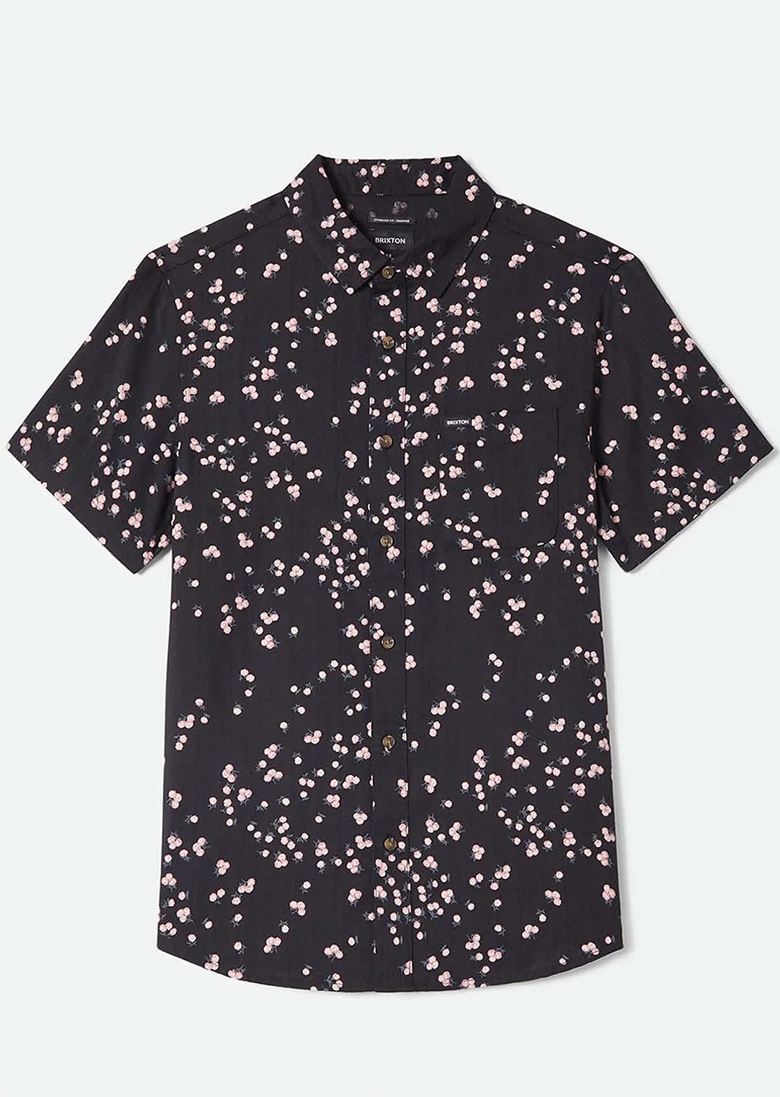 Brixton Men's Charter Slub Woven Button Up Shirt Black/Pink