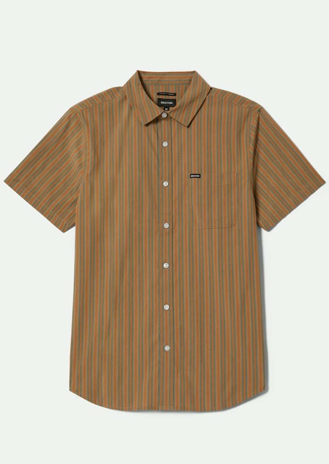 Brixton Men's Charter Stripe Woven Button Up Shirt Rustic Caramel/Night Sage