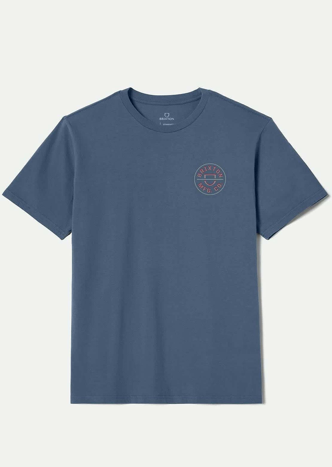 Brixton Men's Crest II Standard T-Shirt Harbor Blue/Grey Blue/Dark Red