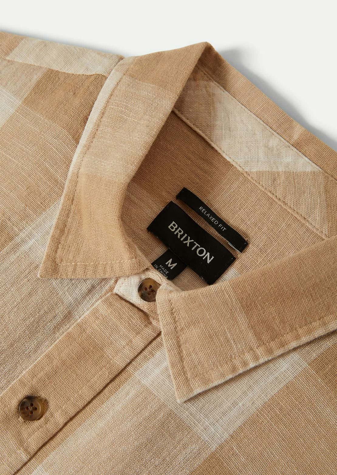 Brixton Men's Cru Linen Blend Woven Button Up Shirt Off White/Sand