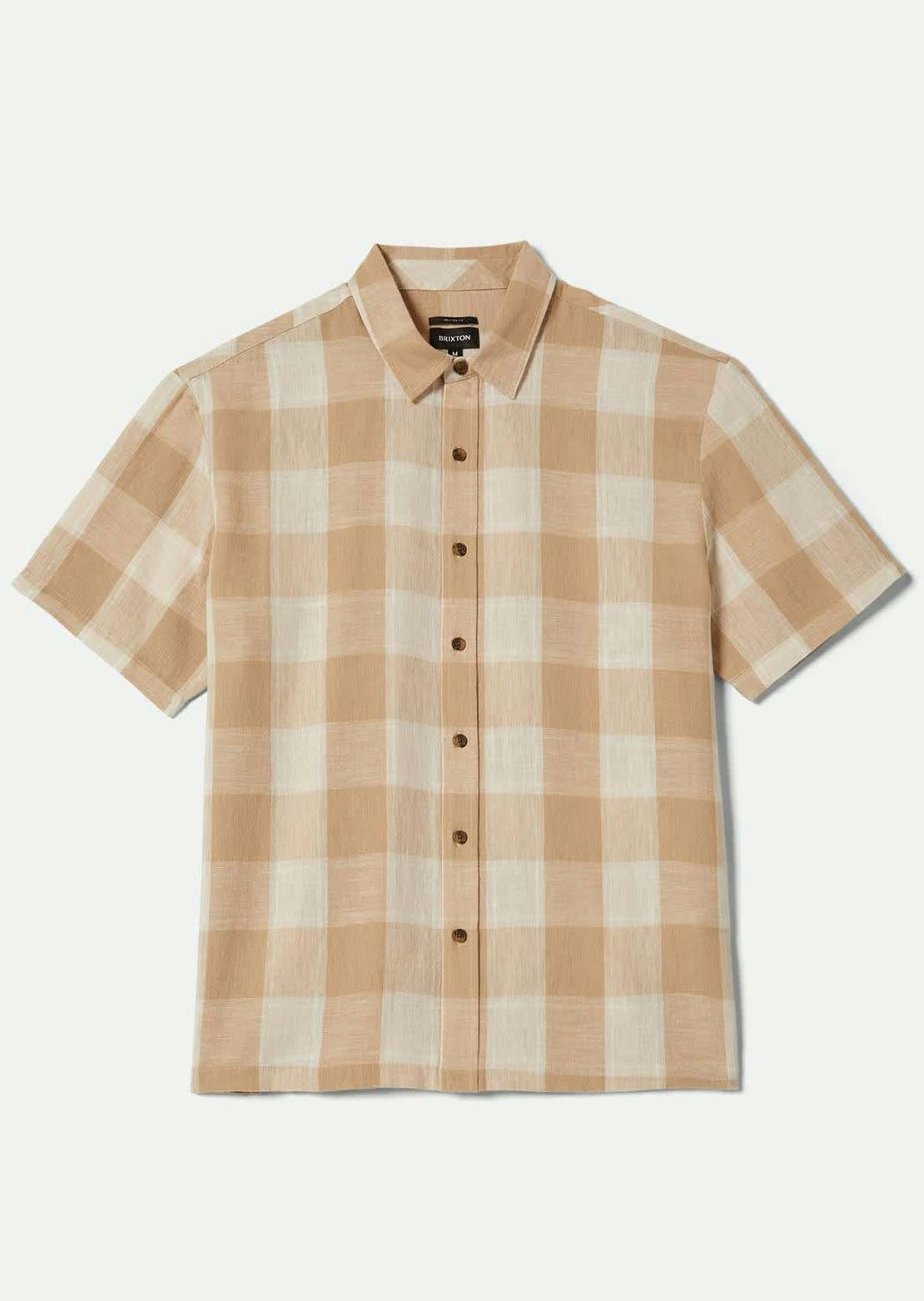 Brixton Men's Cru Linen Blend Woven Button Up Shirt Off White/Sand