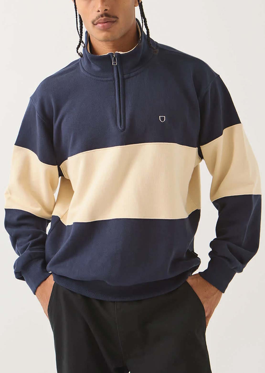 Brixton Men's Danville Quarter Zip Fleece Navy/Whitecap