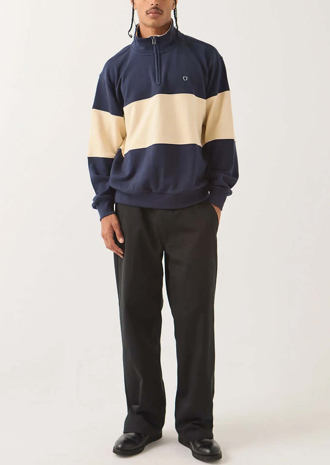 Brixton Men's Danville Quarter Zip Fleece Navy/Whitecap