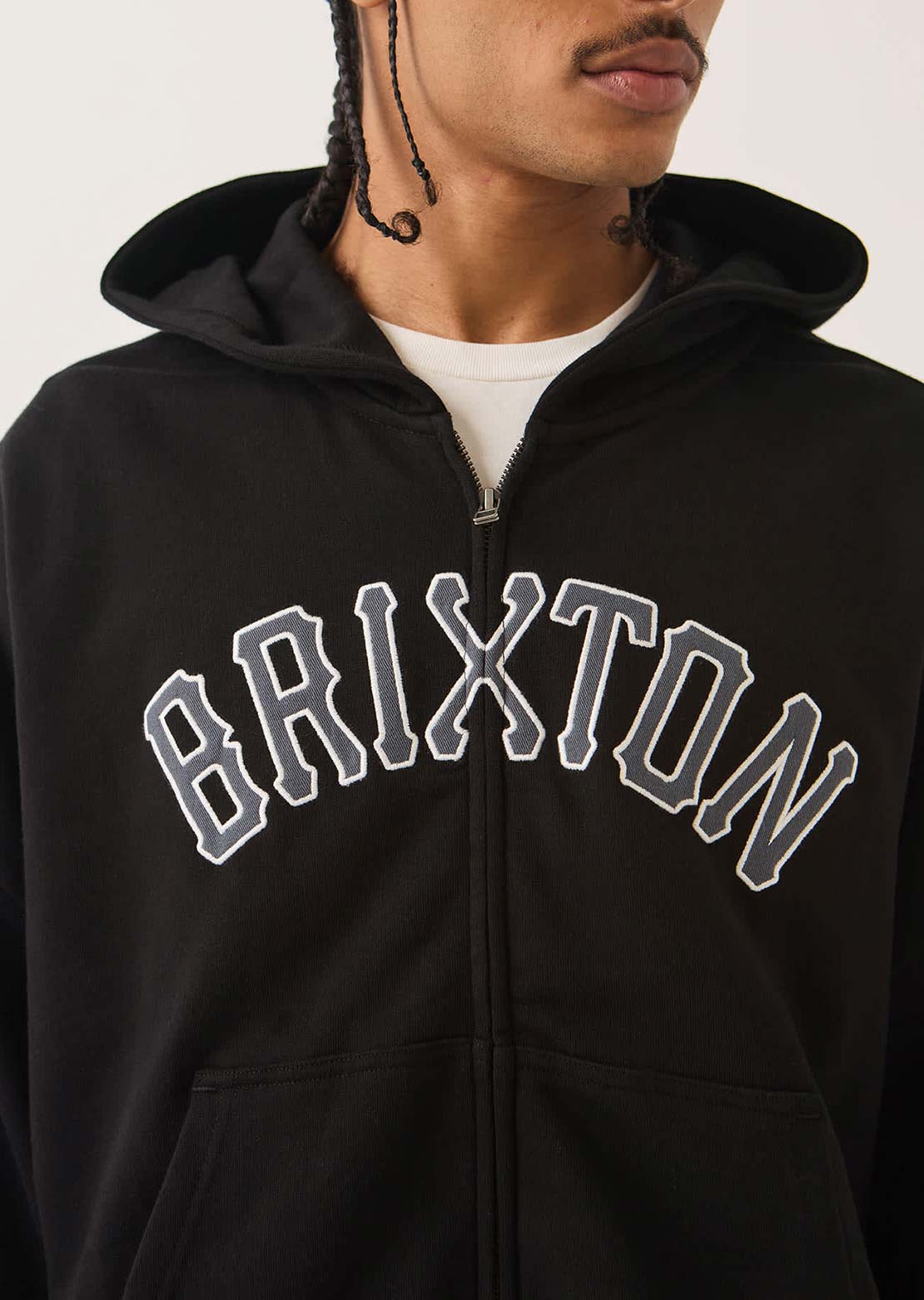Brixton Men's Dugout Zip Hood Fleece Black/Grey