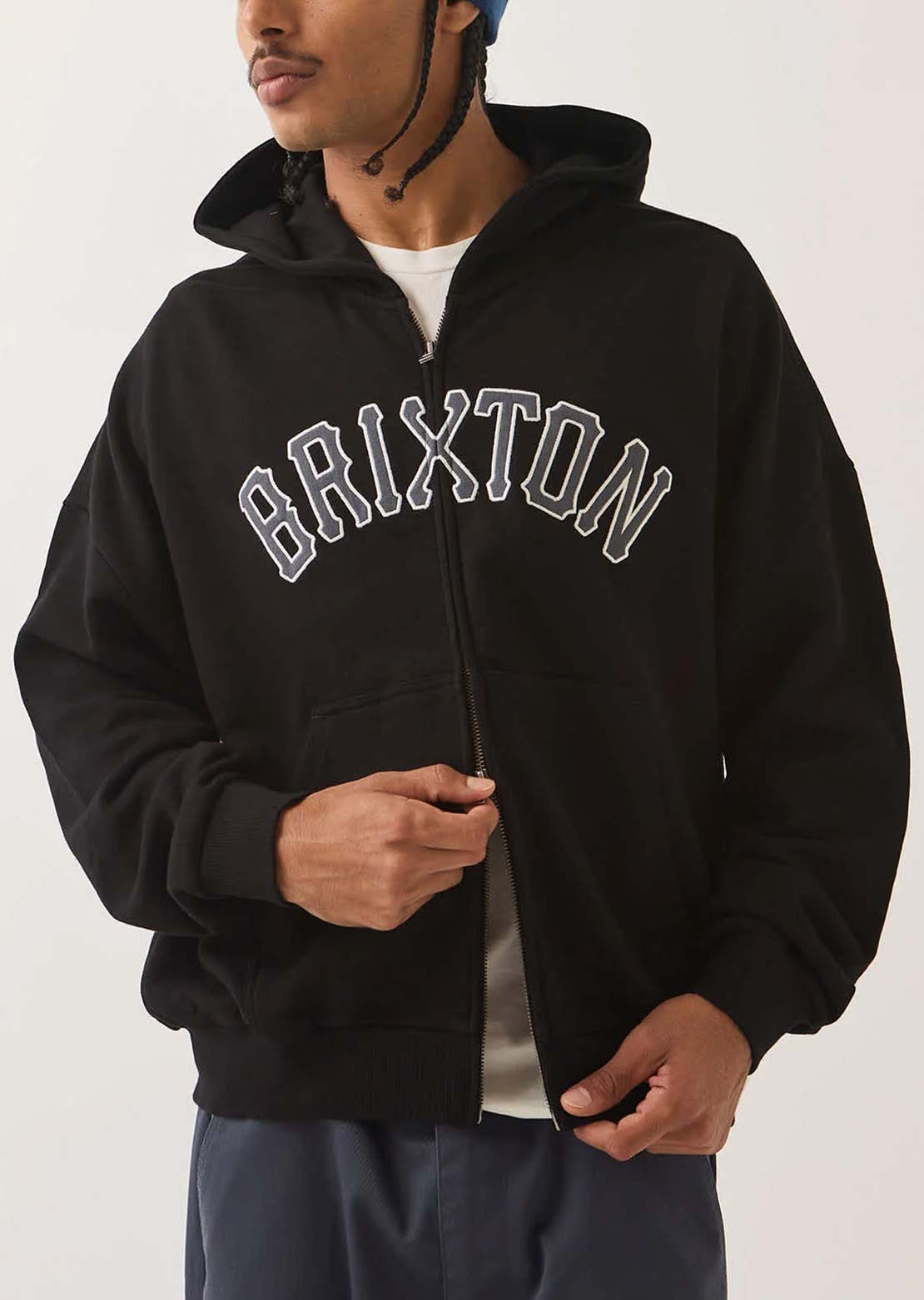 Brixton Men's Dugout Zip Hood Fleece Black/Grey