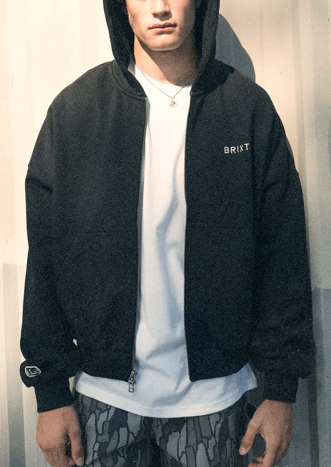 Brixton Men's Embroidered HW FZ Hood Black