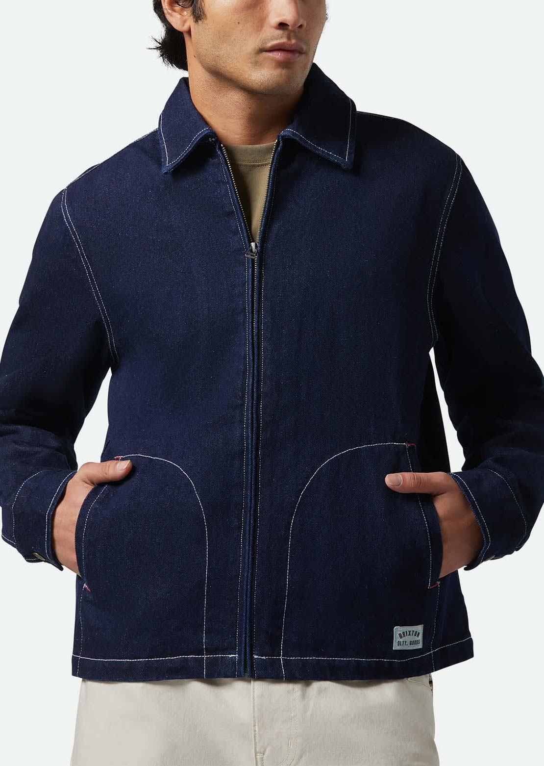 Brixton Men's Mechanic Garage Zip Jacket Rinse Denim