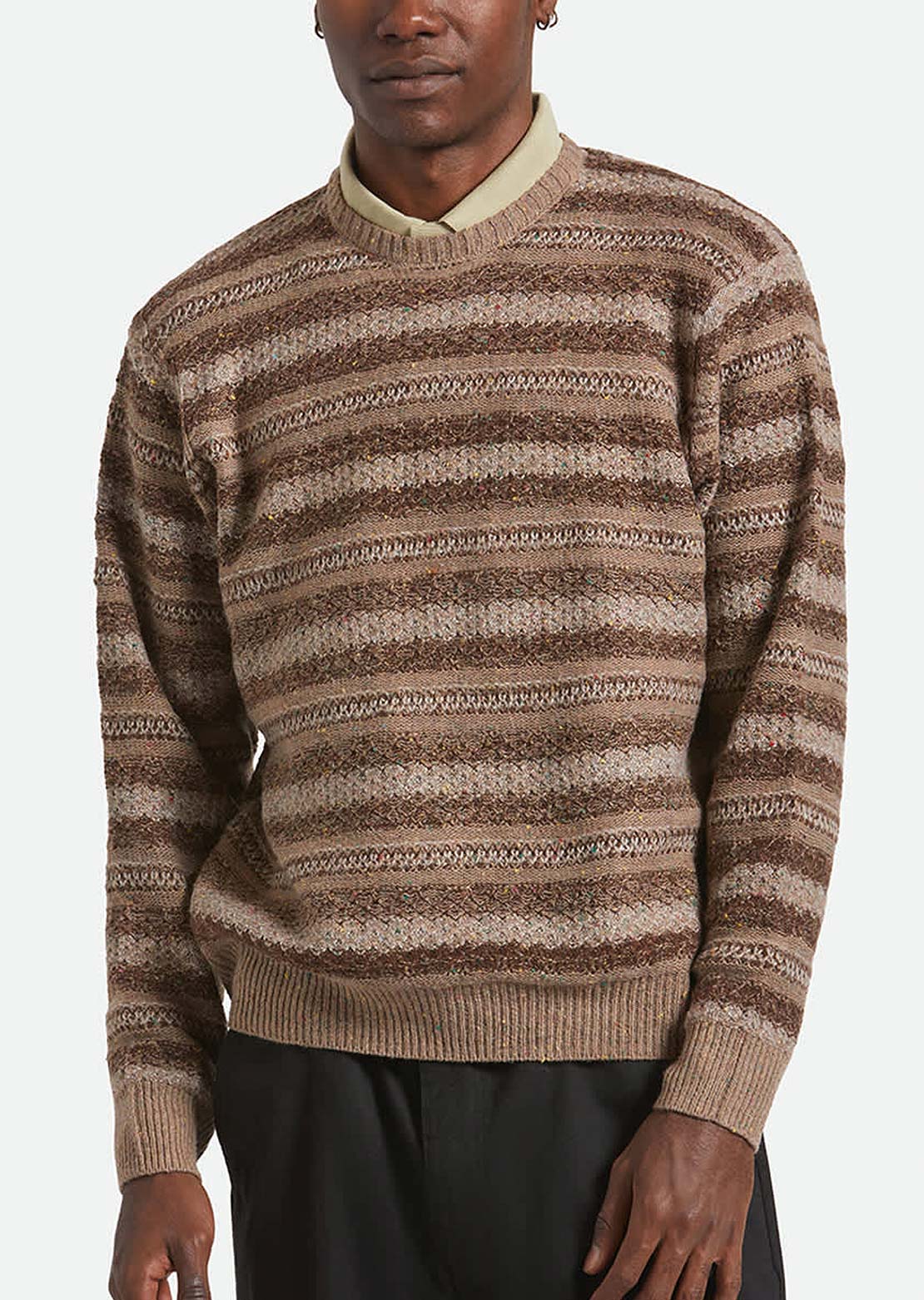 Brixton Men's Midnight Crew Sweater Multi Neutral Stripe