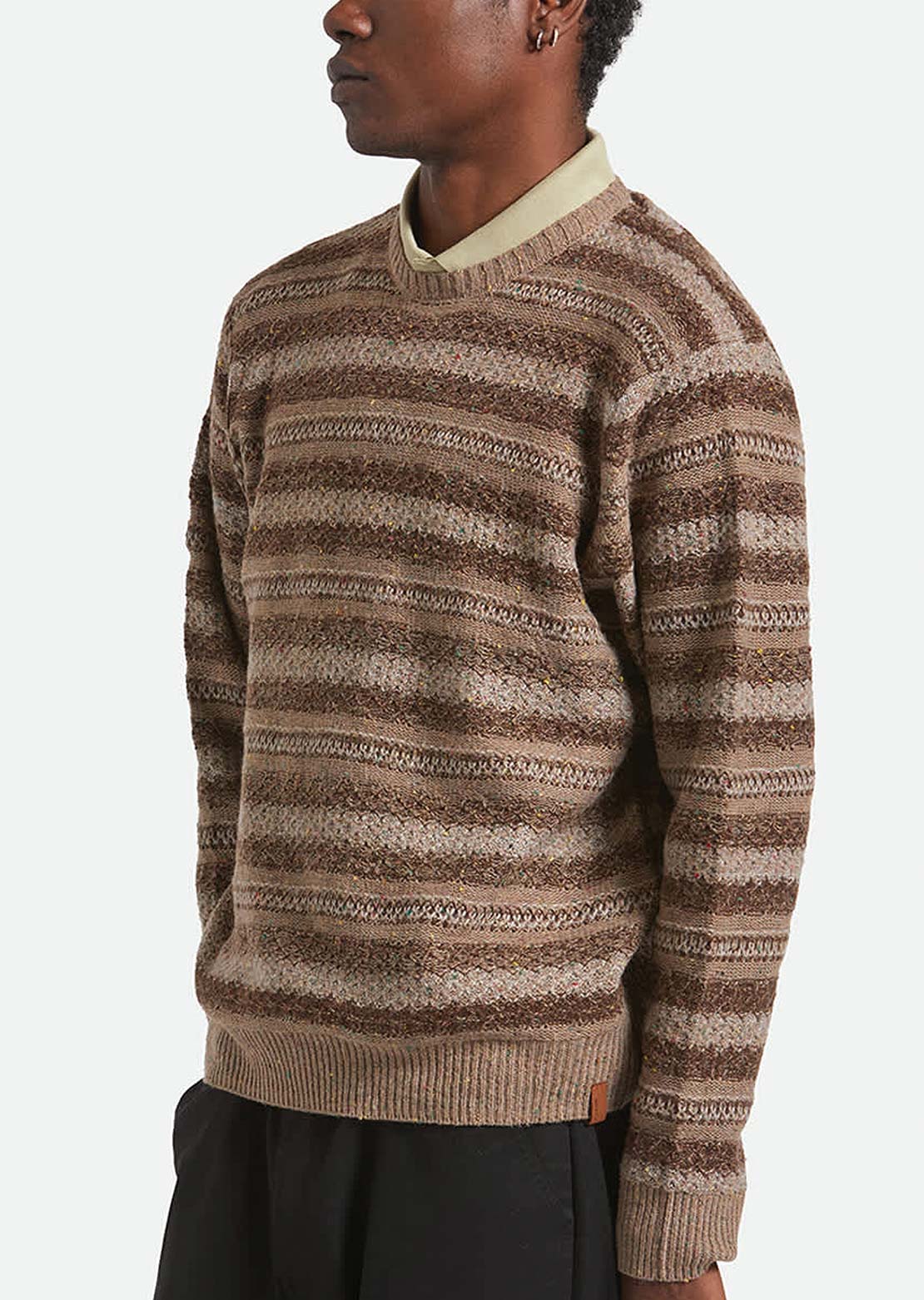 Brixton Men's Midnight Crew Sweater Multi Neutral Stripe