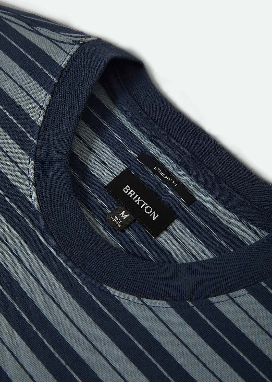 Brixton Men's Nova Stripe Pocket T-Shirt Midninght Blue/Future Grey Worn