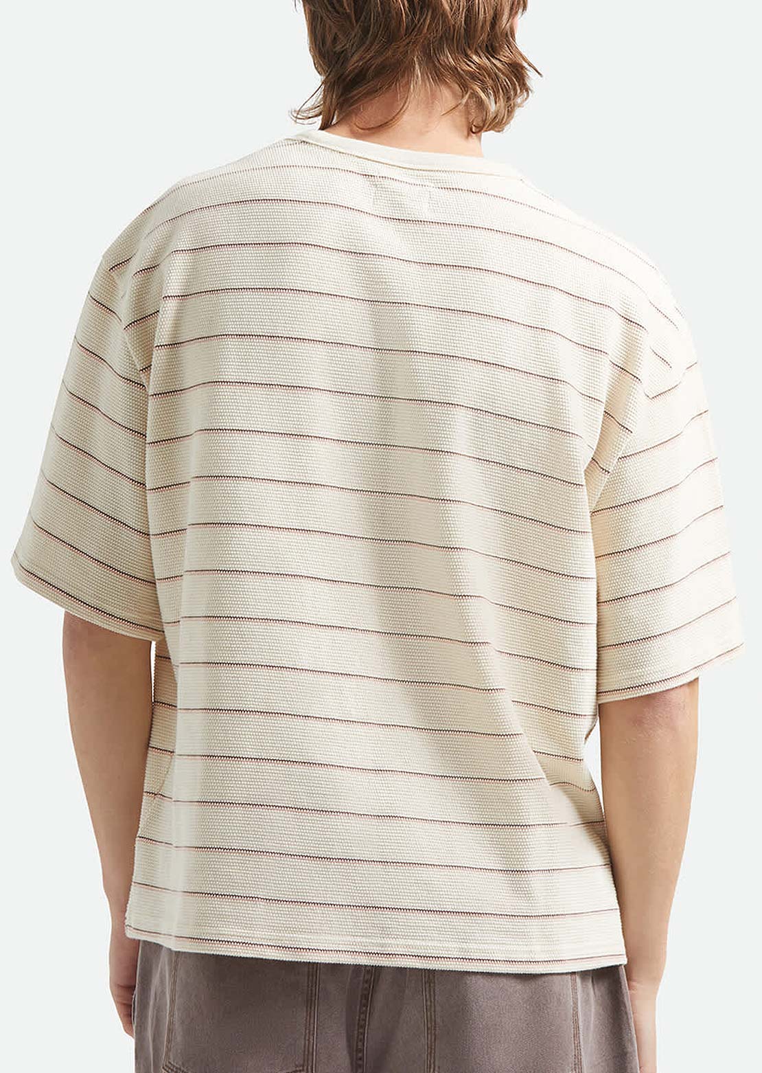 Brixton Men's Shield Pique Boxy Knit T-Shirt Whitecap/Sea Foam/Pinecone Brown