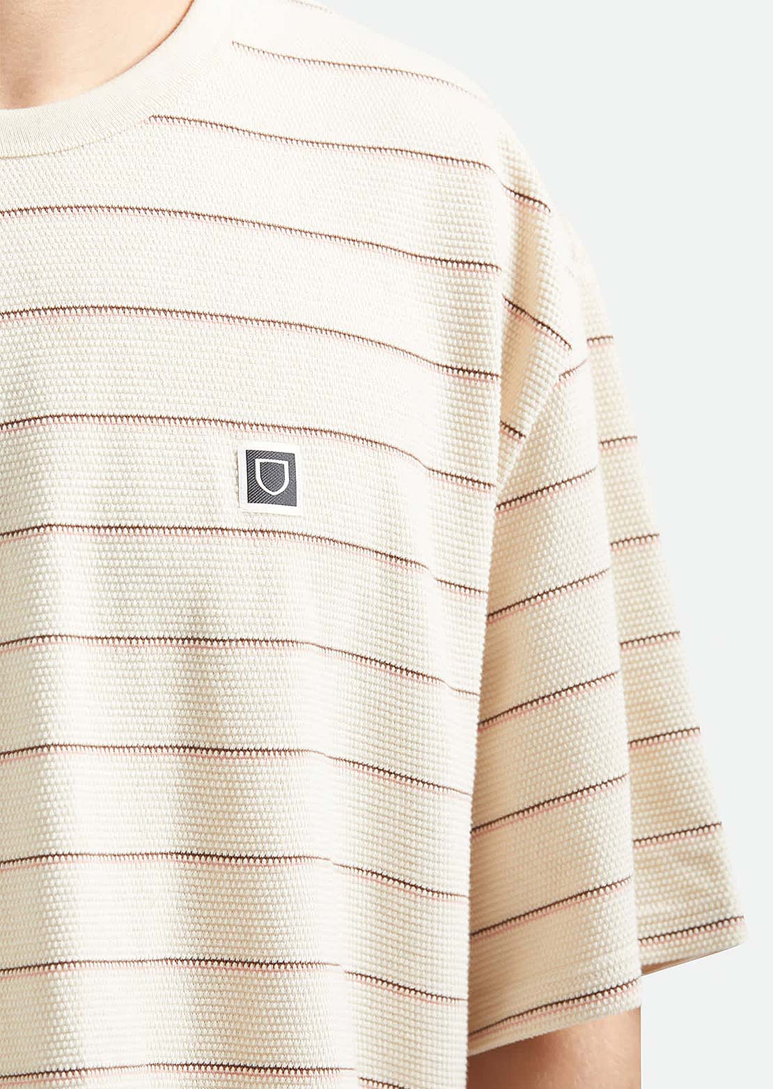 Brixton Men's Shield Pique Boxy Knit T-Shirt Whitecap/Sea Foam/Pinecone Brown