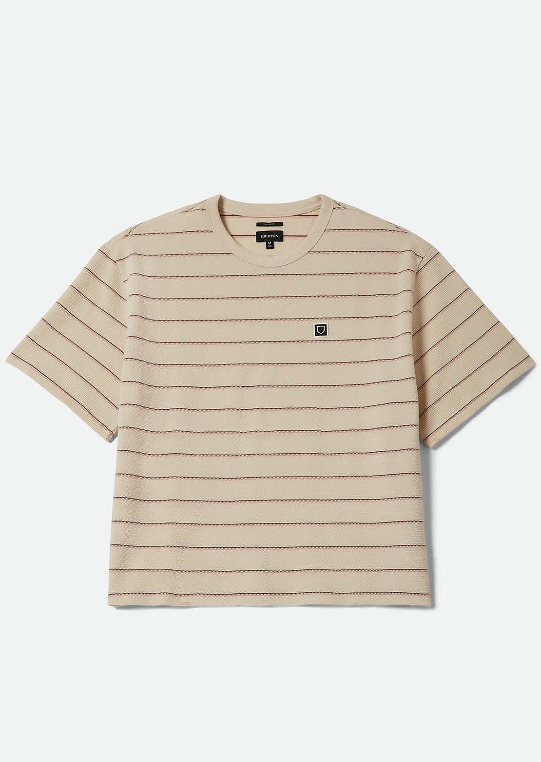 Brixton Men's Shield Pique Boxy Knit T-Shirt Whitecap/Sea Foam/Pinecone Brown