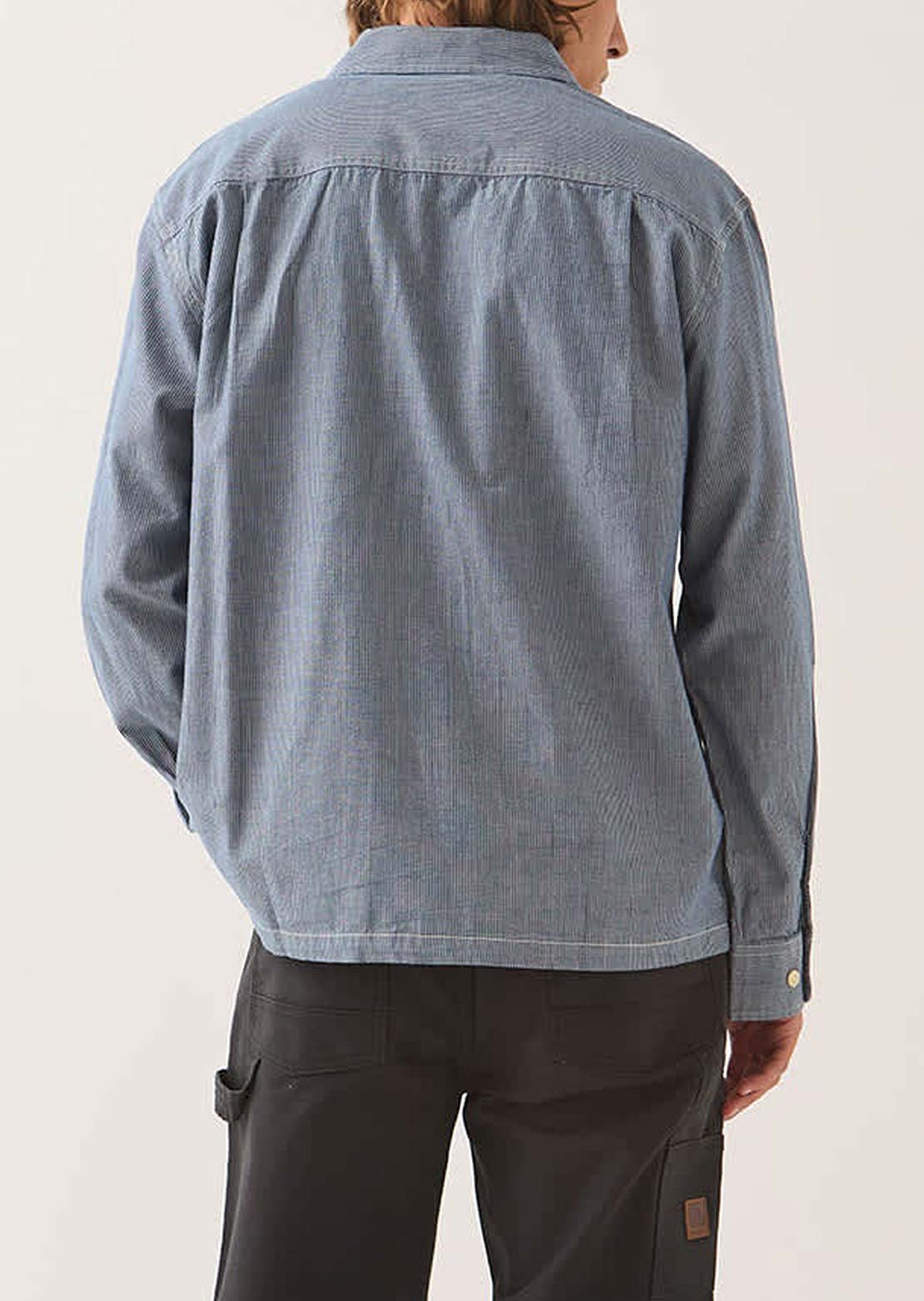 Brixton Men's Trademark Long Sleeve Woven Button Up Shirt Blue Chambray Micro Stripe